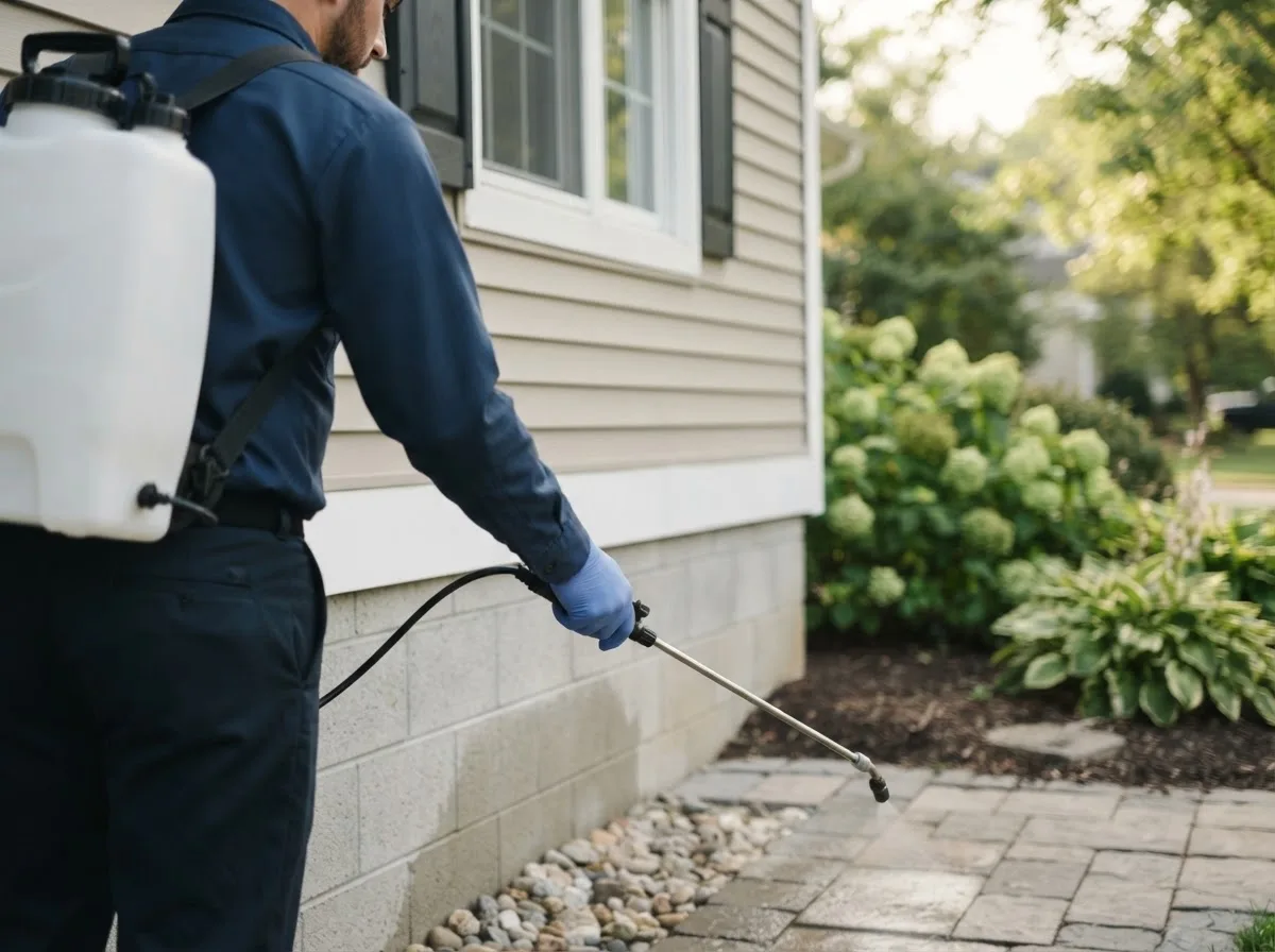 Pest control technician inspecting a home in Loogootee, IN